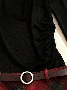 SHEIN Elenzya 一套露肩纯色长袖上衣和迷你裙女装两件套 - 彩色 - 查看 5