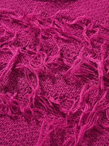Manfinity EMRG Men's Solid Color Distressed Vintage Crew Neck Long Sleeve Sweater - Hot Pink - View 4