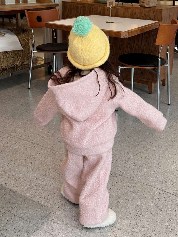 2pcs/Set Toddler Girls' Hooded Sequin Sweatshirt And Loose Fit Pants Set