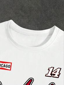 Manfinity EMRG 男士字母印花圆领短袖休闲 T 恤和抽绳腰裤套装，街头设计 T 恤和运动裤两件套服装 - 彩色 - 查看 3