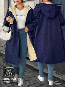 EMERY ROSE Plus Size Mid-Length Hooded Long Sleeve Padded Coat - Navy Blue - View 1