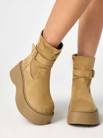 Fairycore Women's Ankle Boots, Thick Sole Platform Round Toe Suede Short Boots