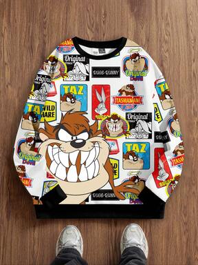 Looney Tunes X Manfinity Manfinity Joysei Men's Cartoon Animal Print Crew Neck Long Sleeve Pullover Sweatshirt, Suitable For Autumn/Winter, Outings, School, Great Gift For Friends