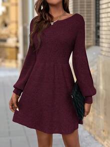 Solivie Abito casual lavorato a maglia a maniche lunghe con collo rotondo, tinta unita, autunnale