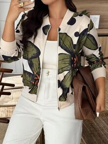 Weeklong Plus Size Casual Commuter Floral Print Jacket Fall Winter Cloth For Women Autumn - Multicolor - View 1