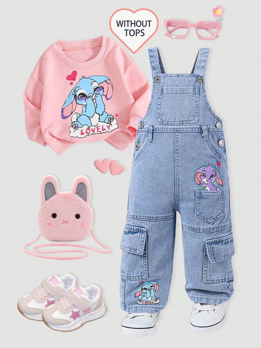 女宝宝兔子印花牛仔背带裤,复古街头甜美时尚休闲校园日常穿搭推荐!可爱俏皮的蓝+紫兔子印花,多口袋设计甜美又时尚!浅蓝色水洗,宽松背带裤款式,日常出游、度假、校园穿搭或与朋友聚会都舒适百搭,一年四季衣橱必备的百搭时尚单品! - 淺色水洗藍 - 查看 1