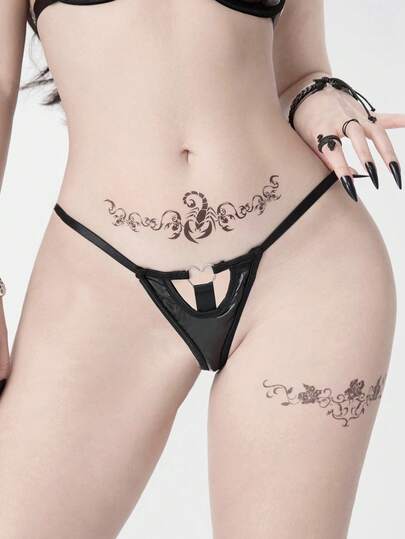 Grunge Punk Culottes tanga en PU à boucle métallique cœur sombre punk pour femmes