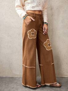 EMERY ROSE Women's Floral Pattern Casual Jeans - Camel - View 8