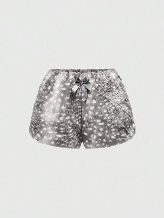 ROMWE Avant Woodland Style Women's Deer Fur Shorts, Cozy For Indoor Wear In Autumn/Winter