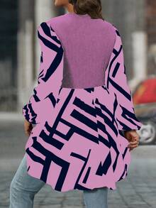 SHEIN Clasi Plus Size Women Heart Print Patchwork Striped Lantern Sleeve Casual Top  Blusas Para Mujer Blusas Casuales Para Dama Heart Shirt Spring To Summer Striped Shirt Casual Women Outfits Graphic Blusa - Purple - View 2