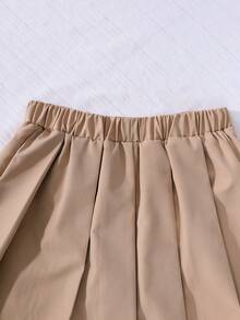 SHEIN Sparklyn Mädchen Plissee-Rock mit hoher Taille und eingebauter Sicherheitsshorts, 2-in-1 Rock-Hose, vielseitig für alle Jahreszeiten, kann mit Hemden, T-Shirts, Polo Shirts, Hoodies, Jacken kombiniert werden - Khaki - Übersicht 4