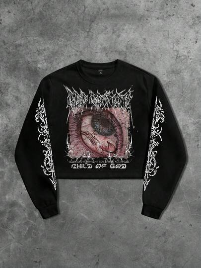 Street Life Men's Gothic White Crew Neck Short Pullover Sweatshirt, Autumn/Winter