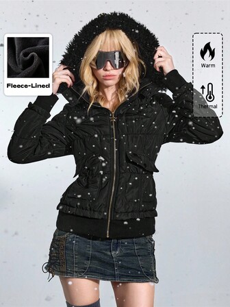 J-Fashion Abrigo acolchado ajustado y corto para mujer estilo Y2K