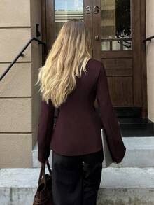 Elyressa Chaqueta regular de mujer con solapa oblicua de unicolor, adecuada para ir al trabajo - Morado - Ver 2
