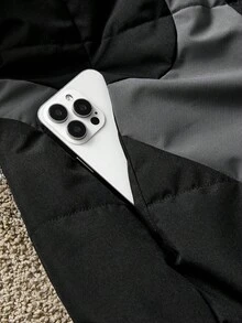 SWAVVY Men's Fashionable Casual Zip-Up Thick Jacket, Winter Men Puffer Jacket Black Graphic Jacket Cropped Men Jacket Y2k Jacket Streetwear Jacket Black Puffer Jacket - Black and White - View 4