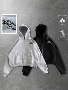 ROMWE MEN 2pcs Men's Casual Zip-Up Hoodie Sweatshirt, Autumn/Winter - Multicolor - View 1