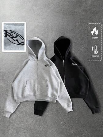 Street Life قميص ثقيل هودي كاجوال مزود بسحاب للرجال، موسم الخريف/الشتاء، 2 قطعة