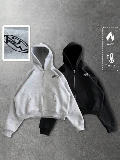 Street Life قميص ثقيل هودي كاجوال مزود بسحاب للرجال، موسم الخريف/الشتاء، 2 قطعة