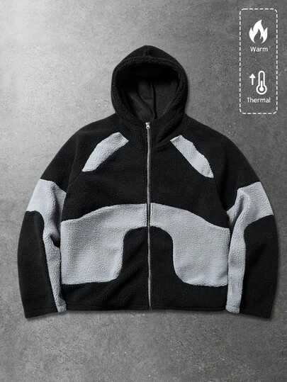 Street Life Giacca con cappuccio in pile con zip e colletto a contrasto, autunno/inverno