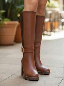 Bota larga Mujer Tacón Grueso Negra Café– Casual/Moda - Marrón - Ver 3