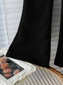 Genkimix Kids Set de bluză cu volane și fundă neagră pentru fetițe, cu pantaloni evazați texturați negri - Alb-negru - Vizualizare 7