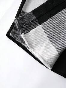 Manfinity Homme Men's Long Sleeve 1pc Loose Fit Plaid Print Drawstring Hooded Overcoat, Going Out Casual Overcoat, For Friends, Husband, Boyfriend Gifts , Fall Winter - Black and White - View 7