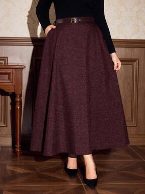 Vintamour تنورة نصفية كلاسيكية أنيقة للسيدات البدينات، تنورة نصفية للنساء في فصلي الخريف والشتاء، تنورة نصفية كلاسيكية، ملابس نسائية أنيقة