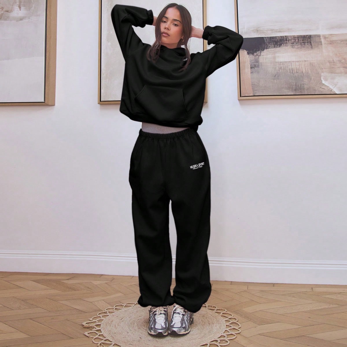 Pantalones de chándal con logo y puños anchos para mujer, para pádel, tenis, pickleball, gimnasio, fitness, yoga, pilates y uso diario casual