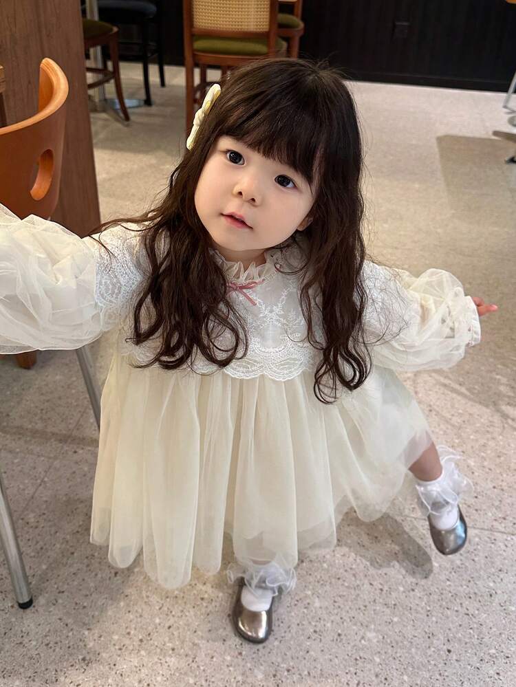Baby Girl Korean Style Birthday Party Formal Dress With Mesh Patchwork