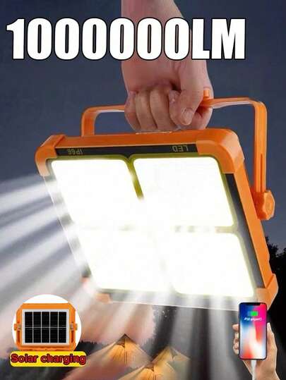 1PC Portable Solar Floodlight, High-Power Rechargeable Camping Light, 5 Lighting Modes, USB Rechargeable, Outdoor Waterproof, Adjustable Bracket, Easy To Install, Very Suitable For Emergency Situations, Car Maintenance, Outdoor Camping, And Street Lighting