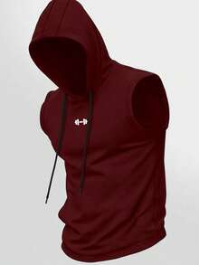 Manfinity Sport Corelite 男士印花连帽领时尚夏季运动背心无袖连帽衫健身上衣套装连帽衫无袖上衣 - 黑色 - 查看 5