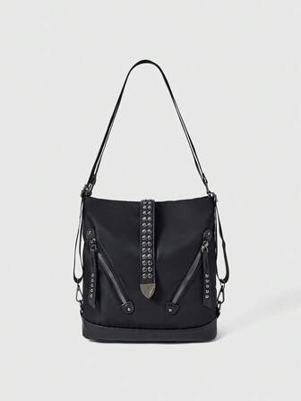 Grunge Punk Sac à épaule femme de style punk avec design à fermeture éclair et rivets