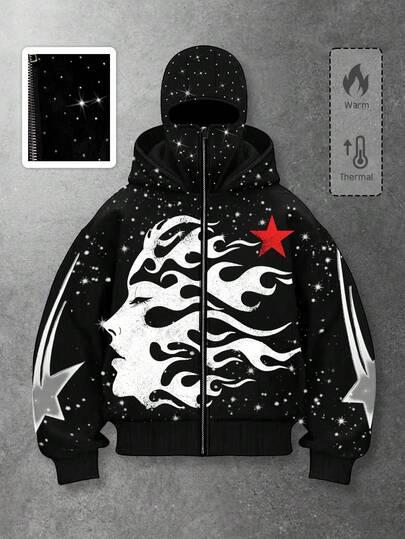 Goth Chaqueta con capucha con cremallera y estilo elegante con adornos de rhinestone para hombres