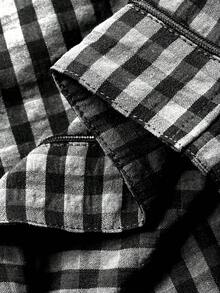 DAZY Men's Autumn Bear Embroidery Plaid Shirt And Pants Pajama Set - Black and White - View 6