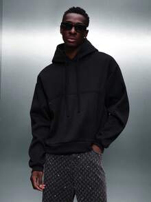 PLAYBOY X SUMWON 宽松版型套头连帽衫，带抽绳帽和中央口袋，秋冬街头休闲舒适必备卫衣 - 黑色 - 查看 2