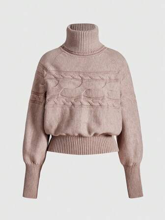 pull col roulé à manches raglan et manches chauve-souris, style romantique et délicat