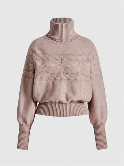 Suéter de cuello alto con mangas de murciélago y estilo romántico y suave