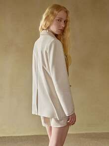 MOTF STUDIO WOMEN'S FRINGE DETAIL POINTELLE TRIM LAPEL COLLAR BLAZER, AUTUMN/WINTER - Beige - View 3