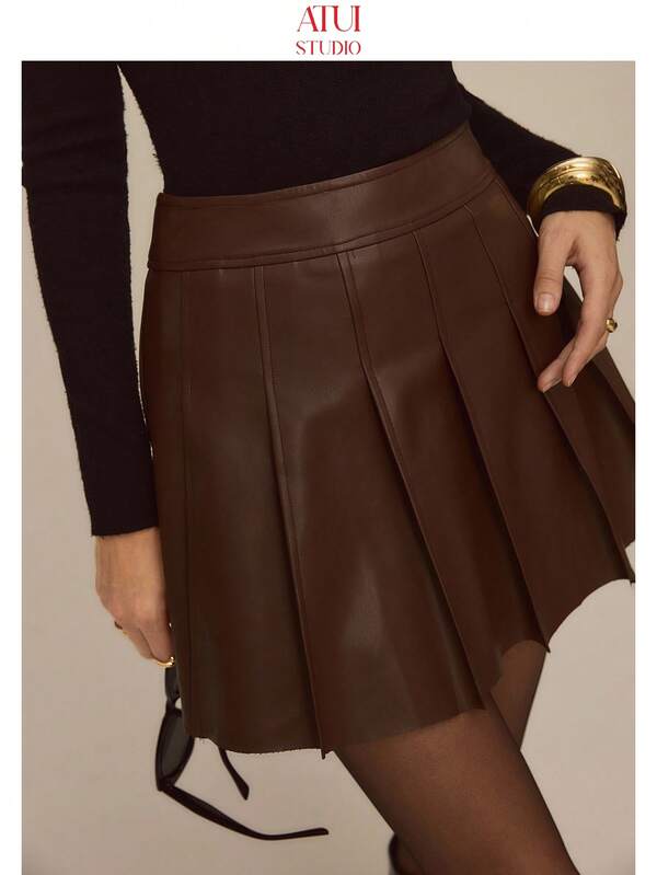 ATUI Studio Damen Hoher Bund Plissee A-Linie Mini Rock, modischer, vielseitiger kurzer Plissee Rock, modern minimalistischer Rock