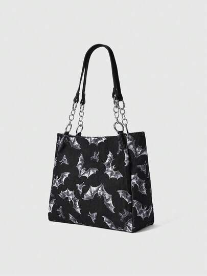 Grunge Punk Women's Fashionable Large Capacity Bat Pattern Shoulder Bag