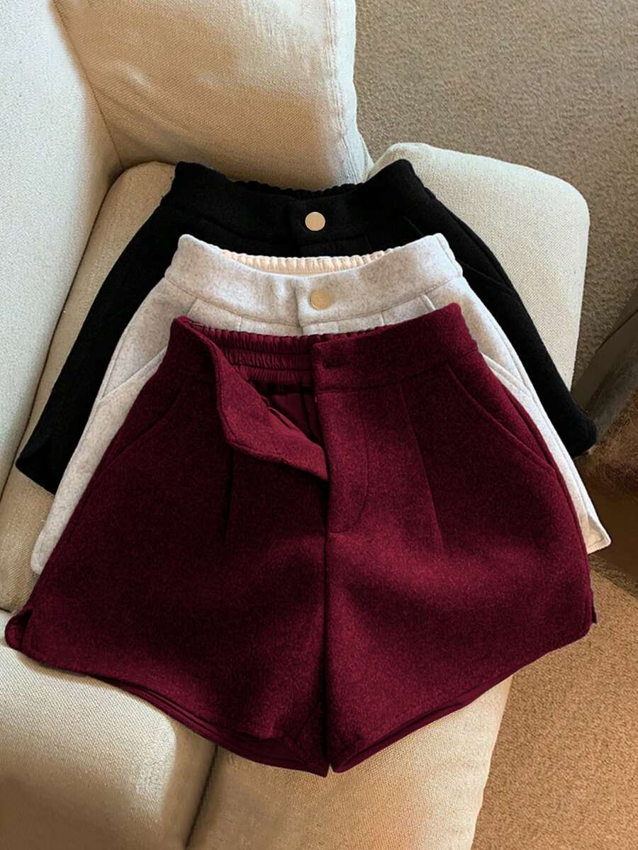 Franclia Fashionable & Versatile High-Waisted Tri-Color Wool Blend Shorts Set, Suitable For Commuting - Multicolor - View 1