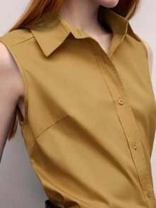 BizChic 2025秋冬新款翻领无袖纽扣衬衫，优雅、现代、都市通勤、日常、百搭、浪漫、休闲，90年代风格，圣诞节、新年、感恩节、派对、海滩、毕业典礼、时尚、假日、婚礼宾客、主人等场合皆宜，适合外出、约会、聚会、音乐会、舞台表演、早午餐、下午茶、机场等多种场合。 - 黃色 - 查看 8