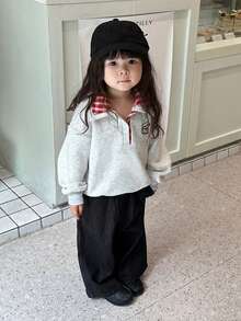 DAZY Toddler Girls' Plaid Patchwork Long Sleeve Loose Sweatshirt, Autumn/Winter - Grey - View 2