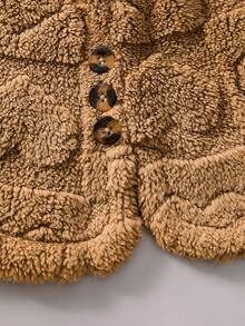 SHEIN Playful Pals Infant Girls' Fashionable Cute Plaid Heart Fleece Cardigan, Suitable For Daily Commute And Casual Wear