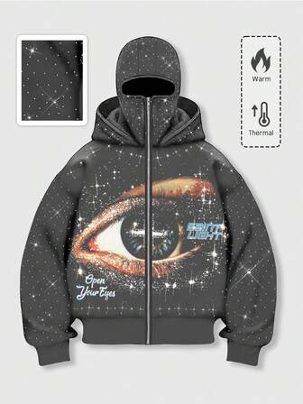 Street Life Men's Punk Street Style Graphic Print Rhinestone Embellished Sweatshirt  Jacket, Autumn/Winter