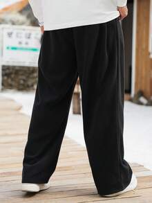 Manfinity CasualCool Pantalones de chándal casuales de unicolor y cálidos con barra ancha para hombres, pantalones de chándal negros - Negro - Ver 2