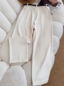 Airaco Women's Casual Loose Straight Leg Ankle Length Pants, Versatile Solid Color - Apricot - View 2