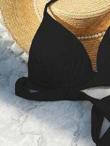 Swim Vcay 女士无肩带比基尼上衣（系带可拆卸，聚拢无钢圈） - 黑色 - 查看 3