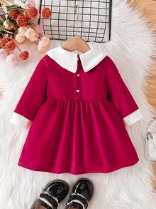 SHEIN Váy nơ trang trí khối màu thanh lịch cho bé gái - Đỏ - Xem 2