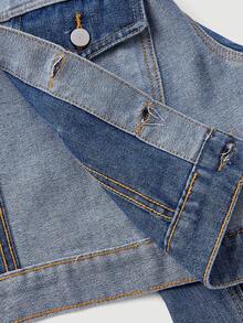 SHEIN MOD 女士撞色拼接短款时尚百搭牛仔外套 - 彩色 - 查看 5